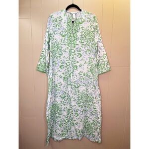 Oscar De La Renta Long Kaftan Tunic Dress Size Medium Printed Blue Green